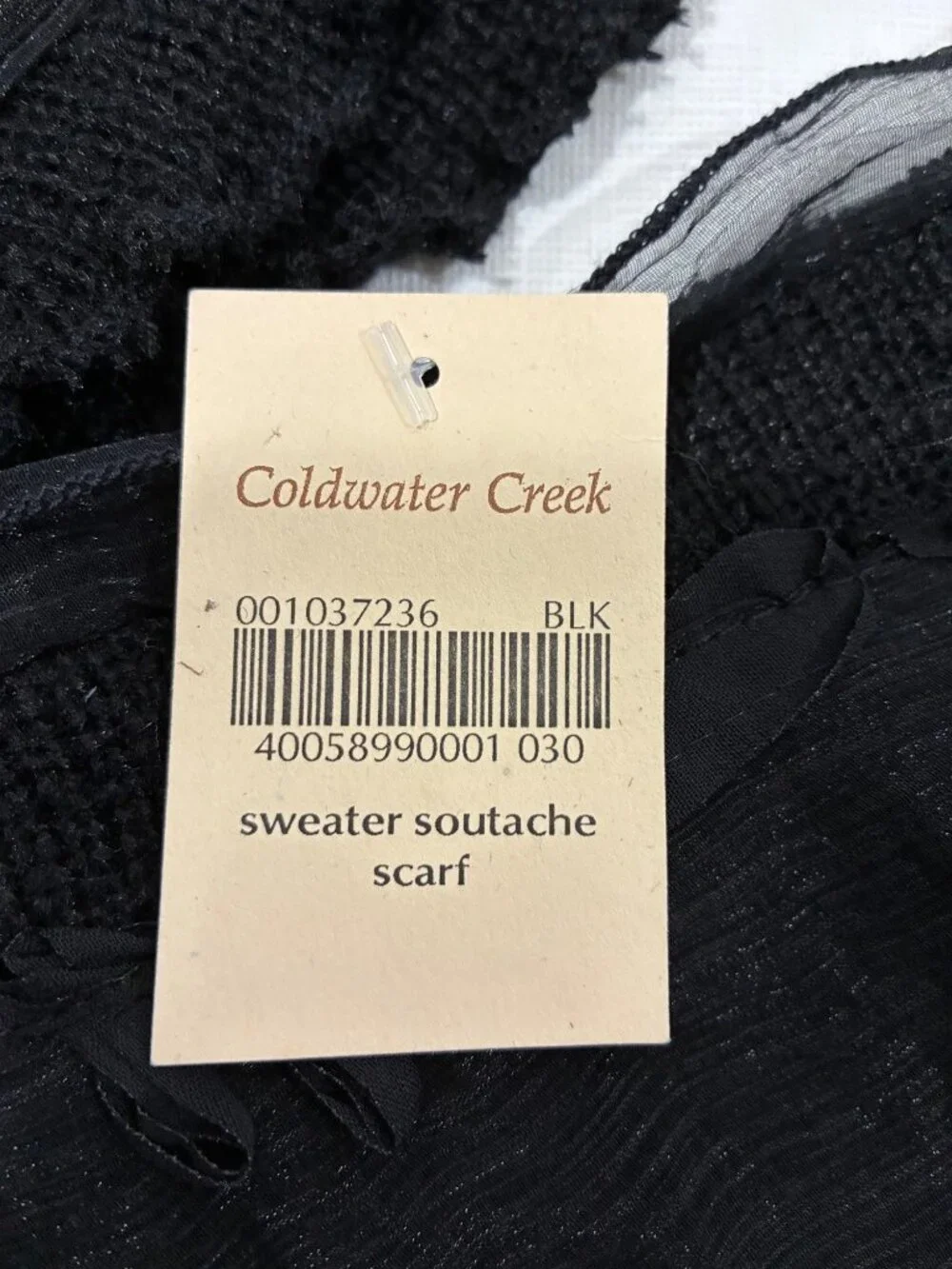 Coldwater Creek Black Sweater Soutache Scar chiffon edge w/ Floral Applique NWT